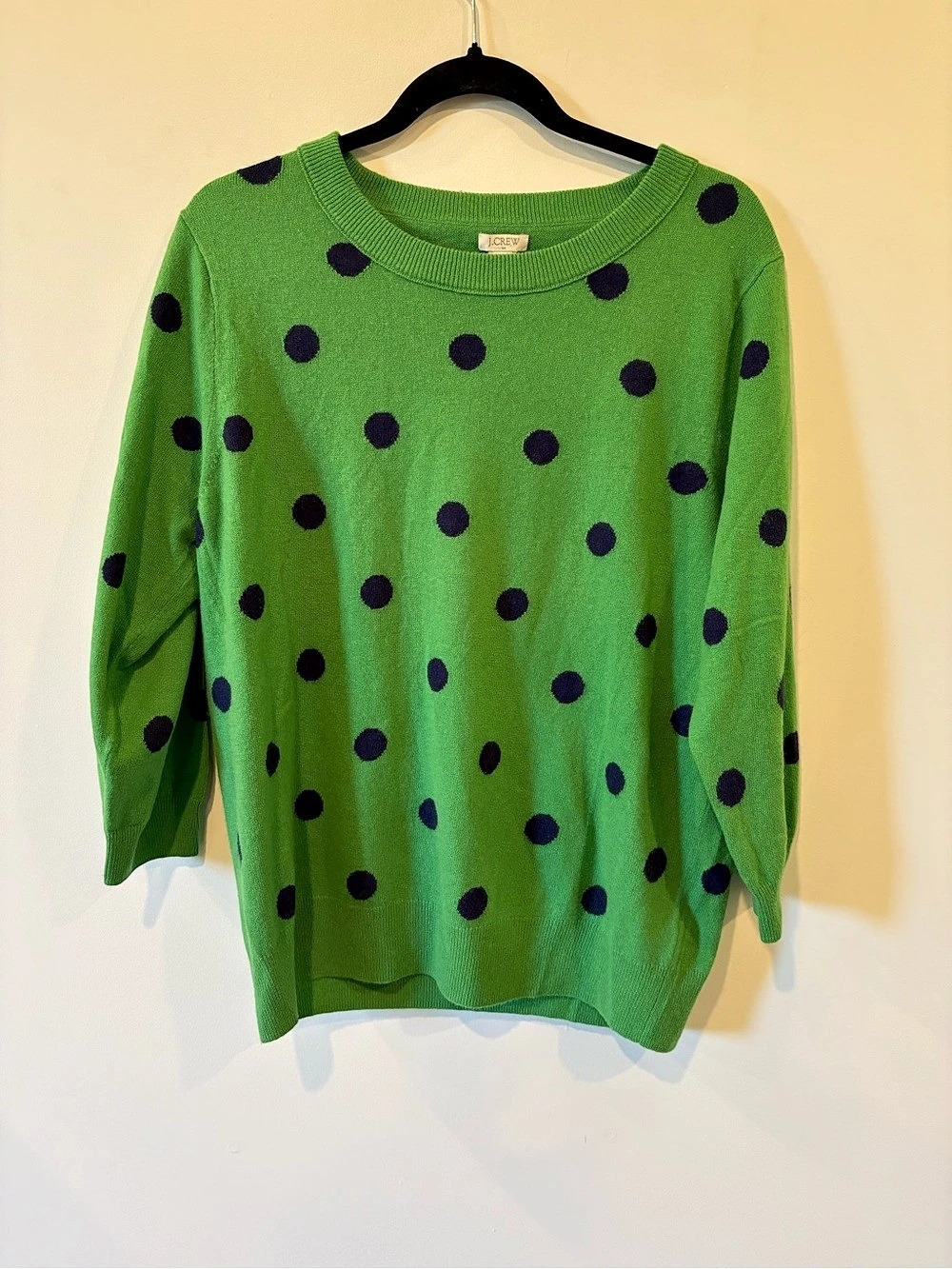 J.Crew Polka Dot Sweater in Green with Purple/Navy Polka Dots Size XL